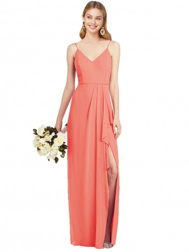 Best Spaghetti Strap Draped Skirt Chiffon Bridesmaid Dress with Front Slit Sydney