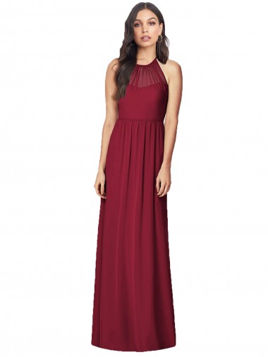 Best Halter Neck Full-Length Shirred Chiffon Bridesmaid Dress Sydney