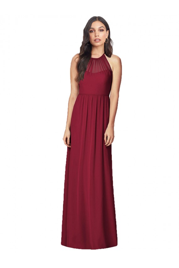 Best Halter Neck Full-Length Shirred Chiffon Bridesmaid Dress Sydney