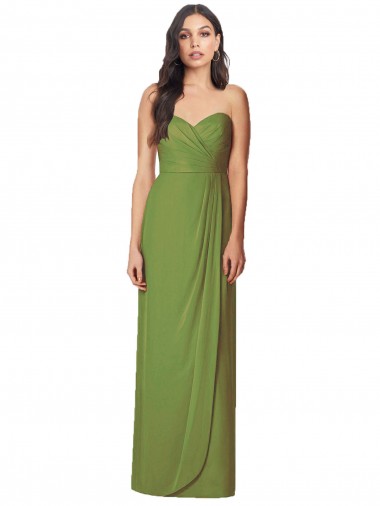 Best Side Front Slit Draped Strapless Chiffon Bridesmaid Dress Sydney