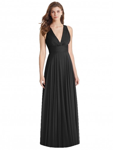 Best Full Length V-Neck Chiffon Bridesmaid Dress with Wide Criss Cross Straps Sydney