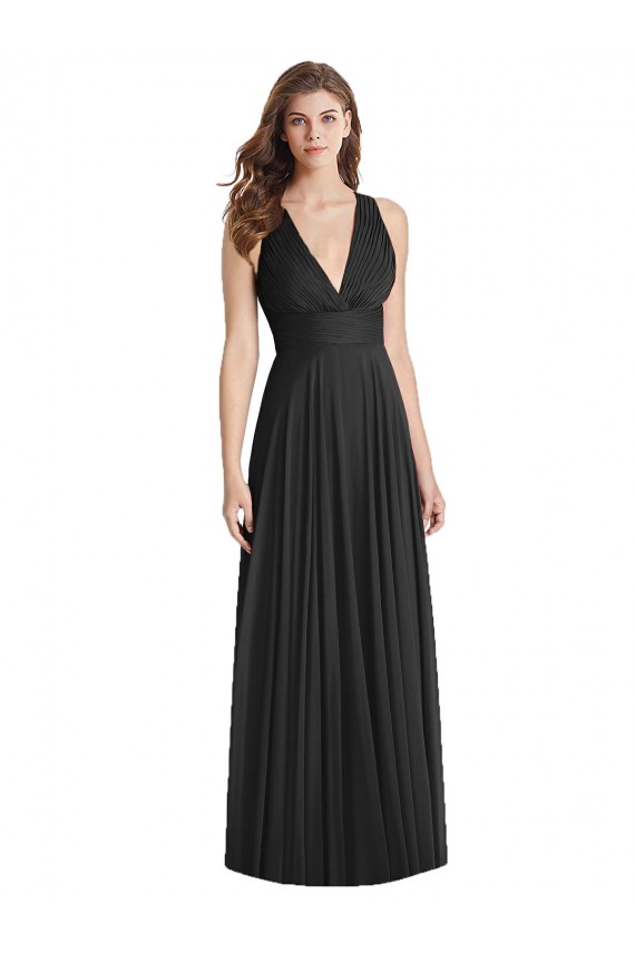 Best Full Length V-Neck Chiffon Bridesmaid Dress with Wide Criss Cross Straps Sydney