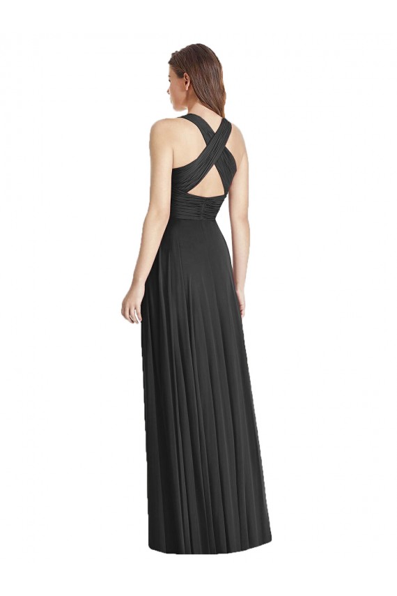 Best Full Length V-Neck Chiffon Bridesmaid Dress with Wide Criss Cross Straps Sydney