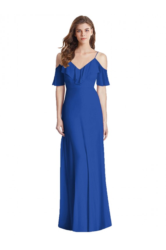 Best Ruffled Cold-Shoulder Chiffon Maxi Bridesmaid Dress Sydney