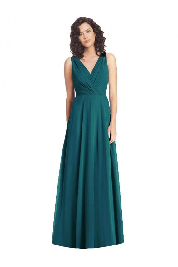 Best Draped V-Neck Long Sleeveless Chiffon Bridesmaid Dress Sydney