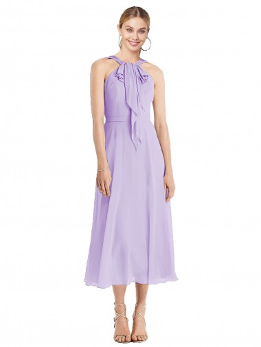 Best Midi Length Halter Plunging V-Back Chiffon Bridesmaid Dress / Cocktail Dress Sydney