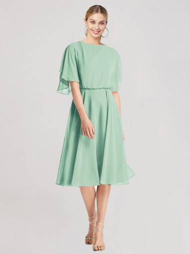 Best Open Back Flutter Sleeves Cocktail Length Chiffon Bridesmaid Dress Sydney