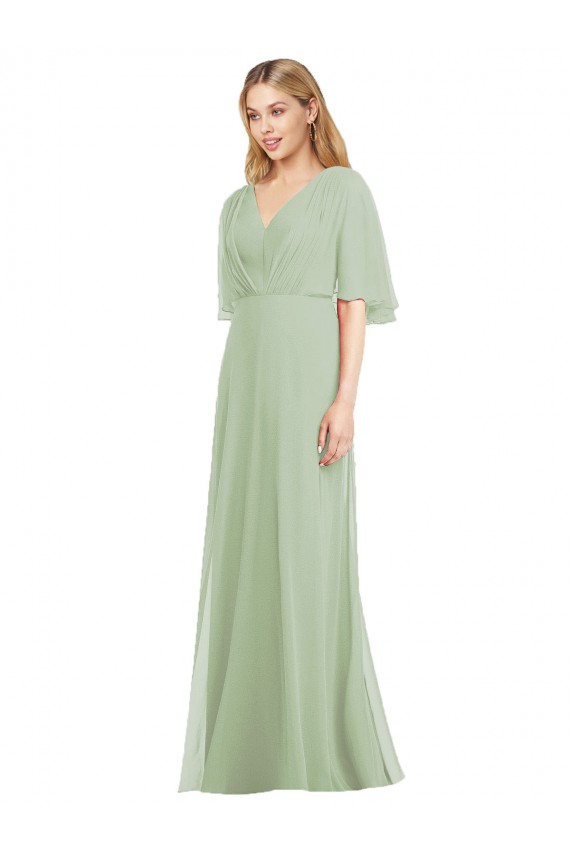 Best Full Length Lux Chiffon Flutter Sleeves Bridesmaid Dress Sydney