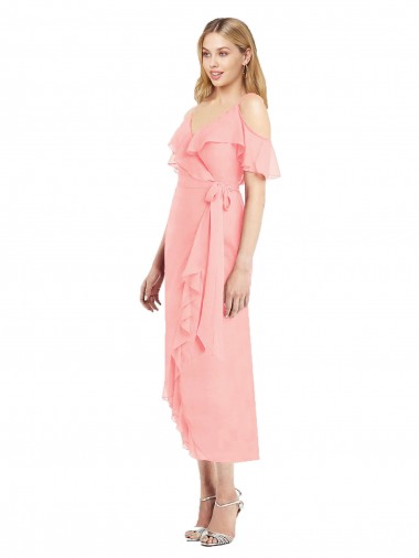 Best Cocktail Wrap Chiffon Bridesmaid Dress with Fluttering Ruffles Sydney