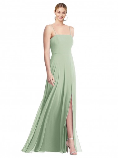 Best Sleek Spaghetti Straps Low Back Square Neck Maxi Formal Chiffon Bridesmaid Dress Sydney