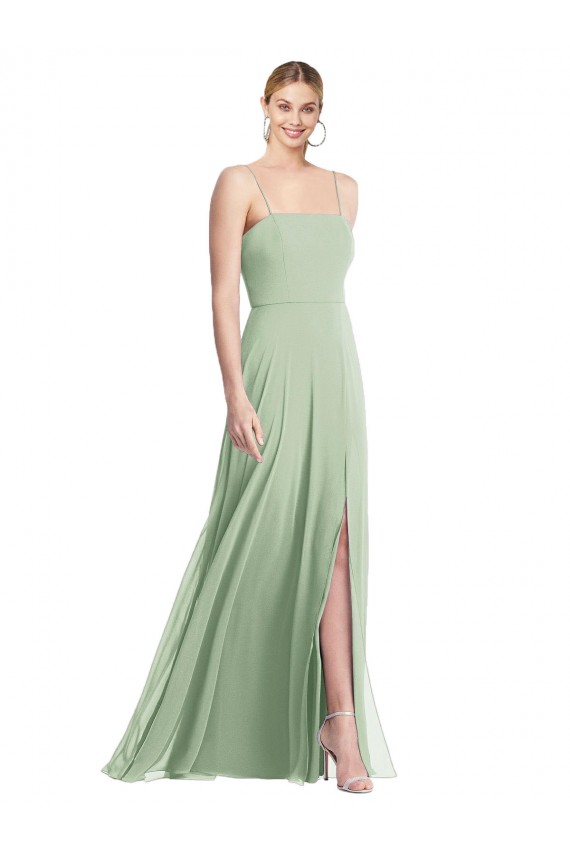 Best Sleek Spaghetti Straps Low Back Square Neck Maxi Formal Chiffon Bridesmaid Dress Sydney