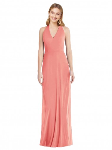 Best V-Neck Halter Chiffon Maxi Formal Bridesmaid Dress Open Back Sydney