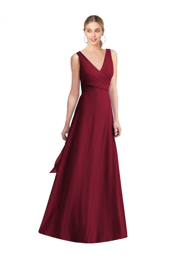 Best Sleeveless V-Neck Chiffon Wrap Bridesmaid Dress Sydney