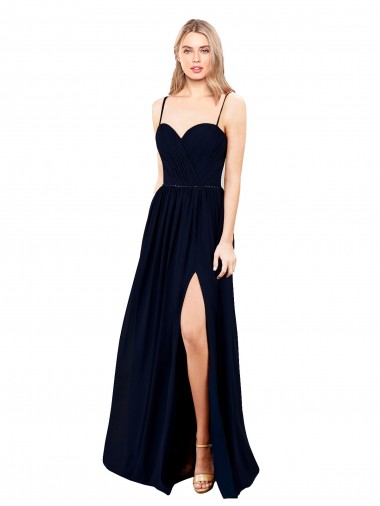 Best Draped A-Line Chiffon Formal Bridesmaid Dress with Spaghetti Straps and High Slit Sydney