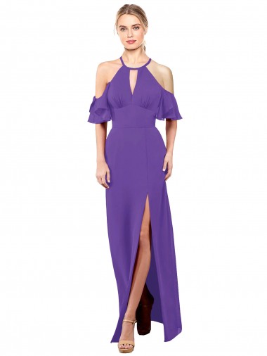 Best Slim A-Line Chiffon Bridesmaid Dress with Off The Shoulder Ruffle Sleeves Sydney