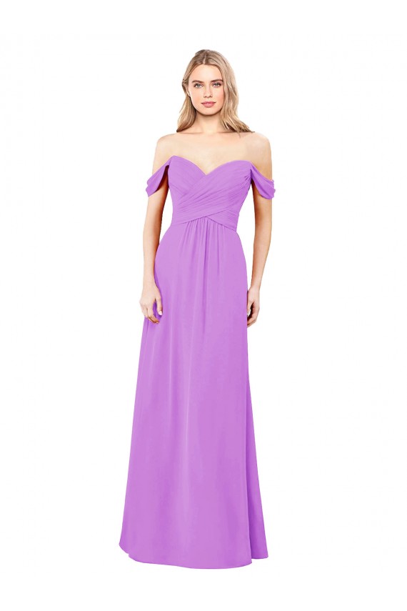 Best Off The Shoulder Draped Sleeves A-Line Chiffon Bridesmaid Dress Sydney