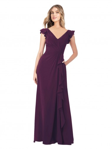 Best Ruffle Cap Sleeves Long Chiffon Bridesmaid Dress Sydney