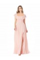 Best Flutter Cap Sleeves Square Neck Ruffle Chiffon Bridesmaid Dress Sydney