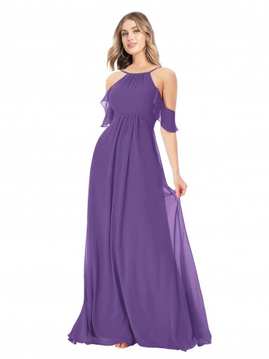 Best Cold Shoulder Flutter Sleeves Chiffon Bridesmaid Dress Sydney