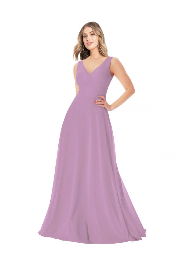 Best Simple Chiffon V-Neck Bridesmaid Dress with Draped V-Back Sydney