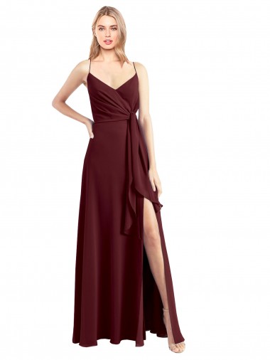 Best Spaghetti Straps V-Neck Long Chiffon Bridesmaid Dress with Side Slit Sydney