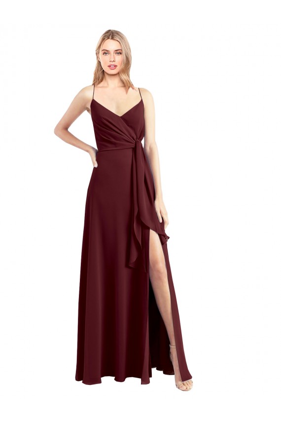Best Spaghetti Straps V-Neck Long Chiffon Bridesmaid Dress with Side Slit Sydney
