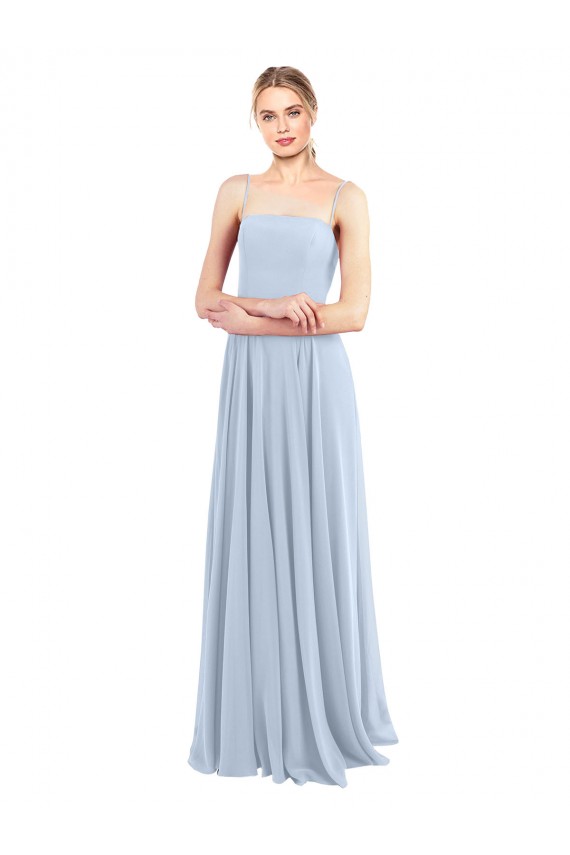 Best Luxe Chiffon Straight Neckline Long Chiffon Bridesmaid Dress with Skinny Straps Sydney