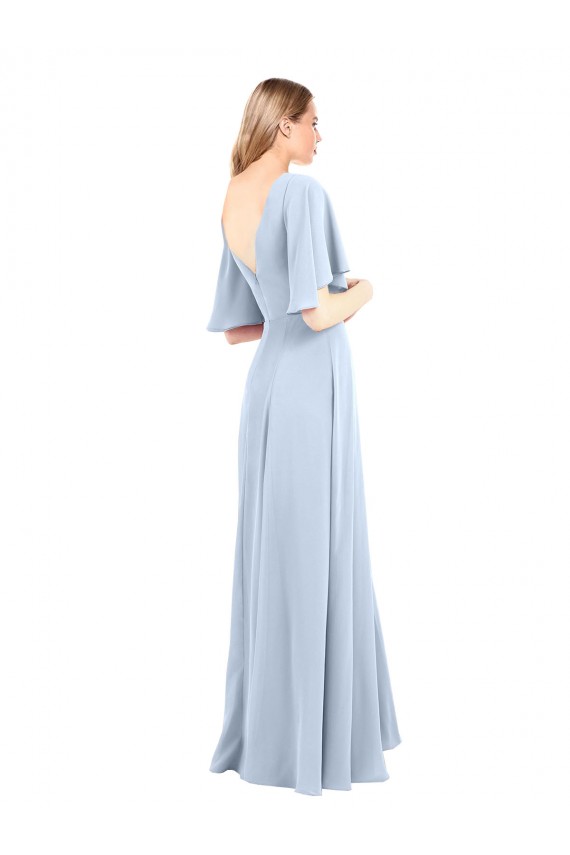 Best V-Neckline and Cascading Flutter Sleeves Chiffon Bridesmaid Dress with Front Slit Sydney