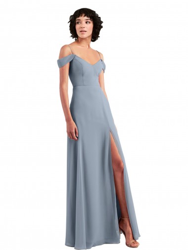 Best Off the Shoulder Folded Sleeve Long Chiffon Bridesmaid Dress with High Side Slit Sydney