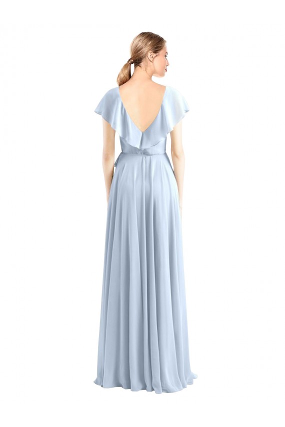 Best V-Neck A-Line Flutter Sleeves Long Chiffon Wrap Style Bridesmaid Dress Sydney