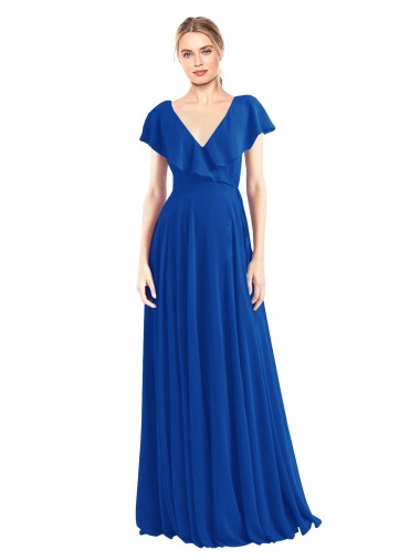 Best V-Neck A-Line Flutter Sleeves Long Chiffon Wrap Style Bridesmaid Dress Sydney