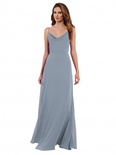 Best Long Full Length Draped Cowl Neck V-Back Slip Chiffon Bridesmaid Dress Sydney