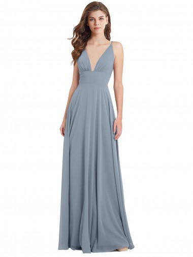Best Fitted V-Neckline Long Chiffon Bridesmaid Dress with V-Back Sydney