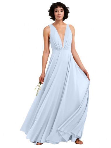Best Daring Plunging V-Neck Long Chiffon Bridesmaid Dress with Pleated Bodice Sydney