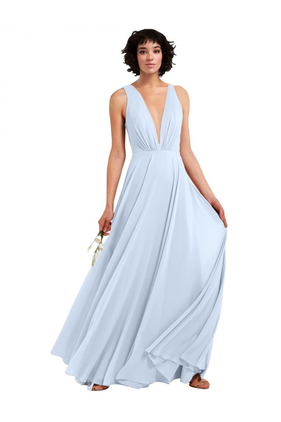 Best Daring Plunging V-Neck Long Chiffon Bridesmaid Dress with Pleated Bodice Sydney