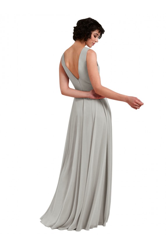 Best Daring Plunging V-Neck Long Chiffon Bridesmaid Dress with Pleated Bodice Sydney