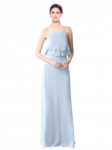 Best High Narrow Neck Long Chiffon Bridesmaid Dress with Tiered Ruffles Sydney