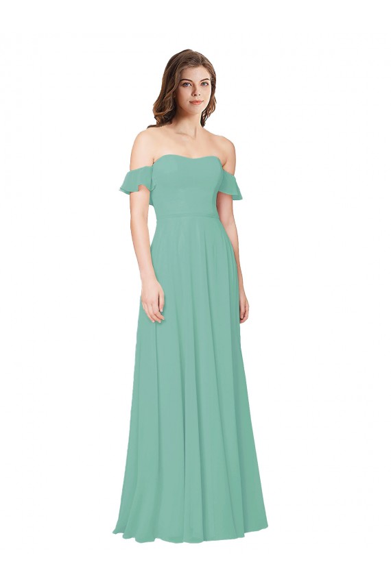 Best Flounce Sleeves Off the Shoulder Long Chiffon Bridesmaid Dress Sydney