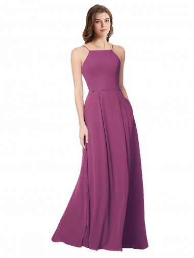 Best Halter Neck Long Pleated Chiffon Bridesmaid Dress with Pockets Sydney