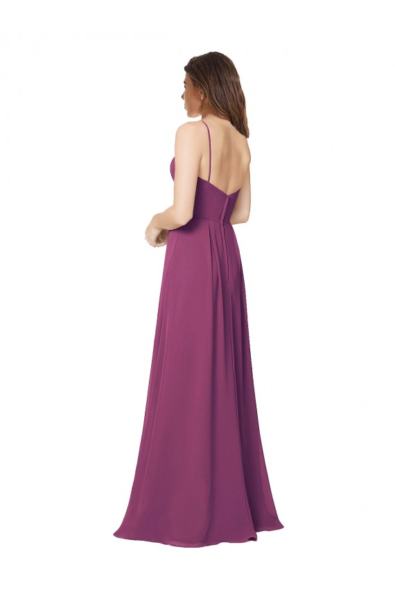 Best Halter Neck Long Pleated Chiffon Bridesmaid Dress with Pockets Sydney