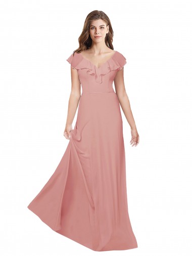 Best Flounced V Neckline Flutter Sleeves Chiffon Bridesmaid Dress Sydney