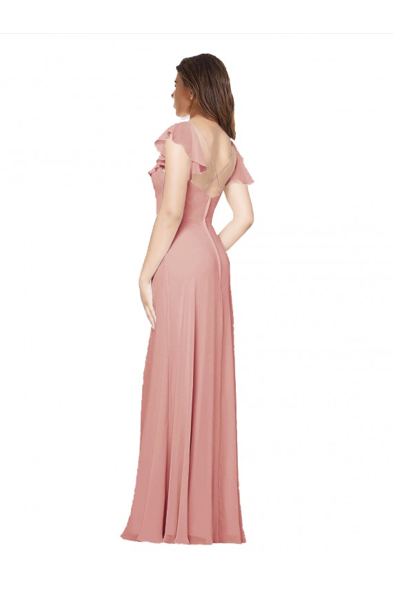 Best Flounced V Neckline Flutter Sleeves Chiffon Bridesmaid Dress Sydney
