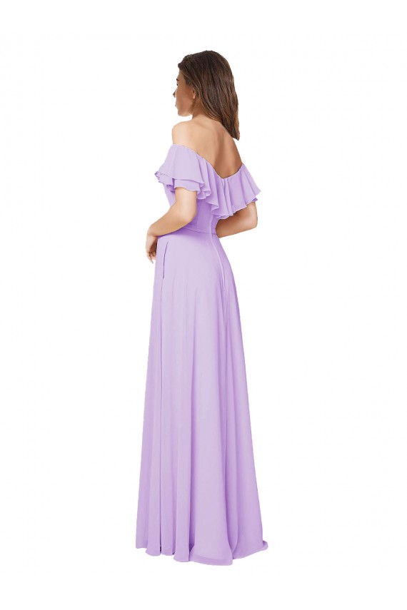 Best Ruffled Off the Shoulder Long Chiffon Bridesmaid Dress with Slit Sydney