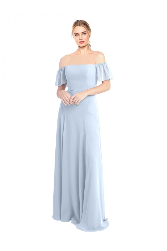 Best Off the Shoulder Flutter Sleeves Long Chiffon Bridesmaid Dress Sydney