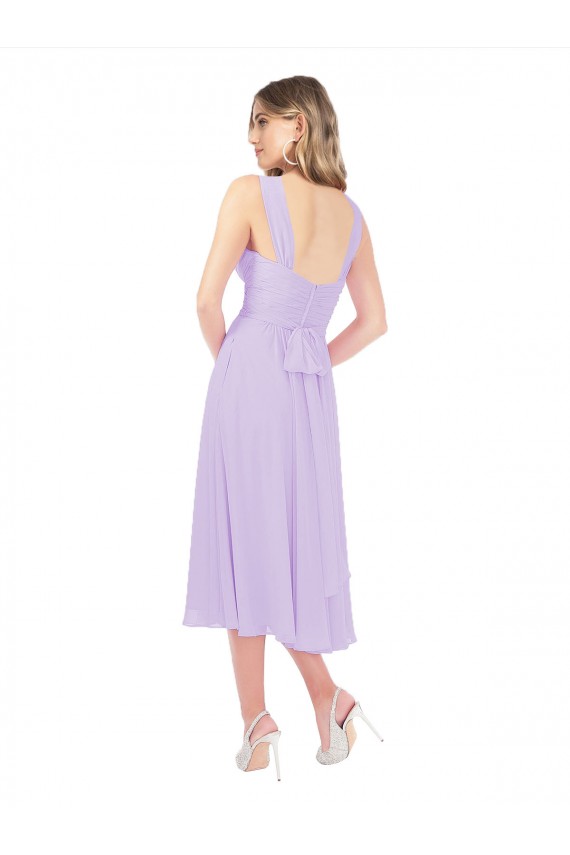 Best Draped Midi Length Chiffon Cocktail Bridesmaid Dress with Ruched Bodice Sydney