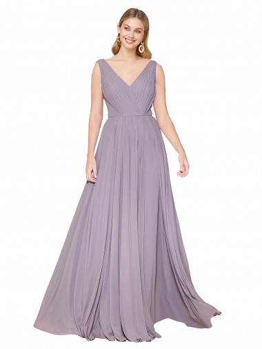 Best Draped Floor Length High Neck V-Back Chiffon Bridesmaid Dress / Formal Prom Dress with Shirred Bodice Sydney