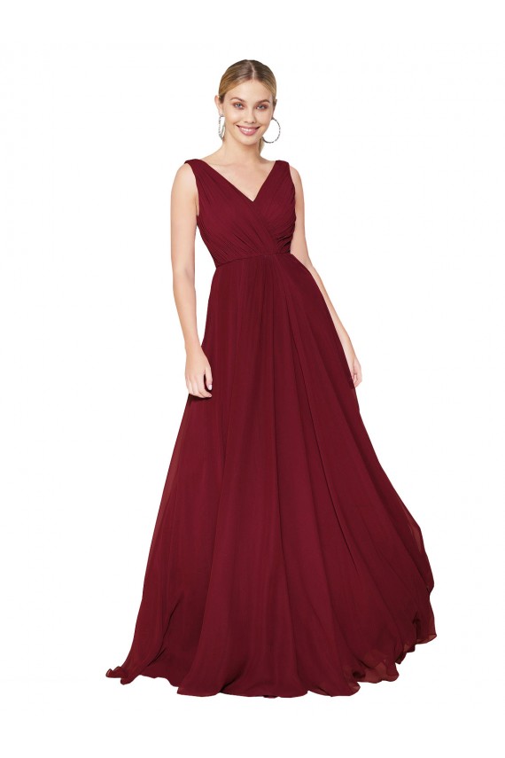 Best Draped A-Line V-Neck Floor Length Chiffon Bridesmaid Dress / Formal Prom Dress Sydney