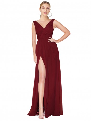 Best Draped Mermaid Long V-Neck Chiffon Bridesmaid Dress / Formal Prom Dress with High Slit Sydney