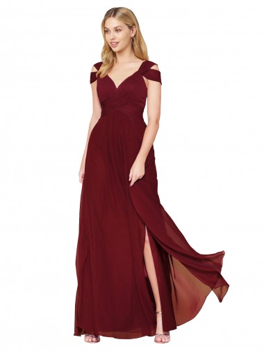 Best Off the Shoulder Long Chiffon Bridesmaid Dress / Formal Prom Dress with Side Slit Sydney