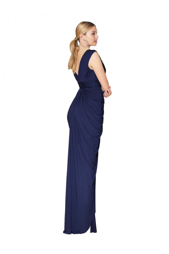 Best Draped V-Neck Long Chiffon Bridesmaid Dress / Formal Prom Dress with Front Slit Sydney